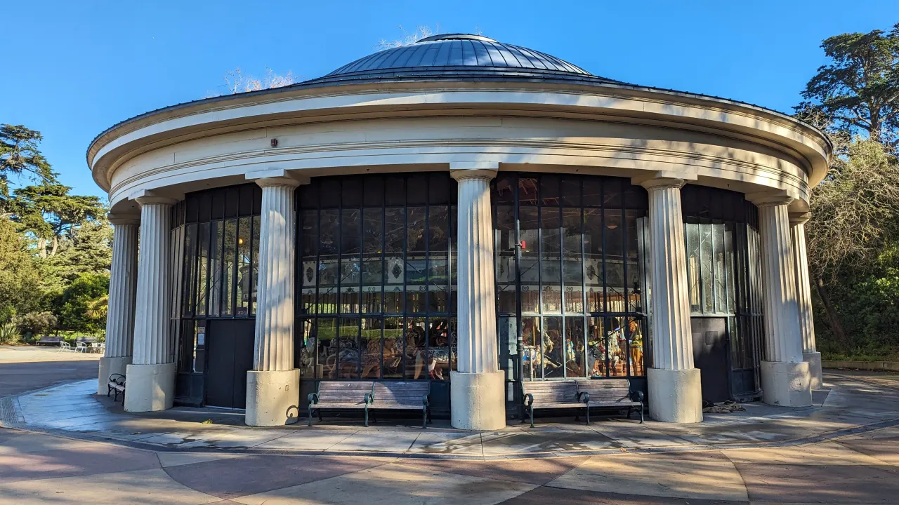 The domed, open-sided carousel building in Golden Gate Park